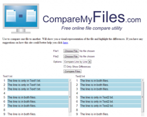 Compare My Files - compares plain text files from local disk
